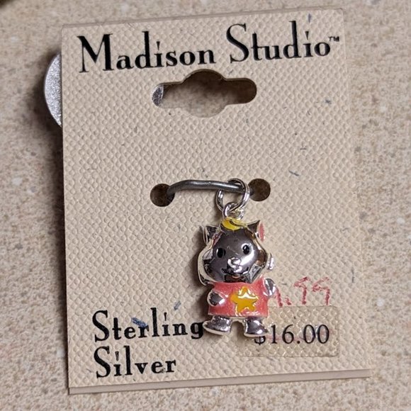 Madison Studio Sterling Silver Cat Charm NEW Bracelet Or Necklace - Picture 2 of 6